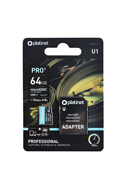 Platinet Card microSD de 64 GB clasa 10 cu adaptor