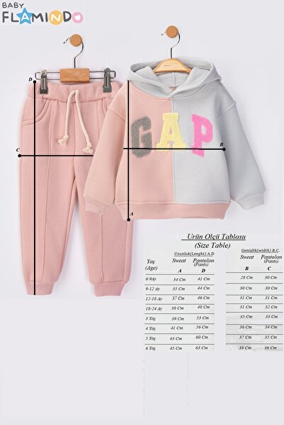 baby flamindo Hooded Süzene Embroidered Winter Fleece-Lined 3-Ply Girls' Tracksuit Set