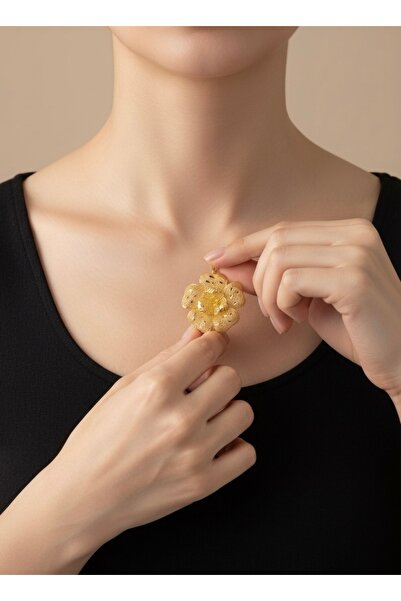 NYR Gold Silver 22 Ayar Altın Kaplama Çiçek Desenli Gümüş Kolye Ucu – El İşçi...