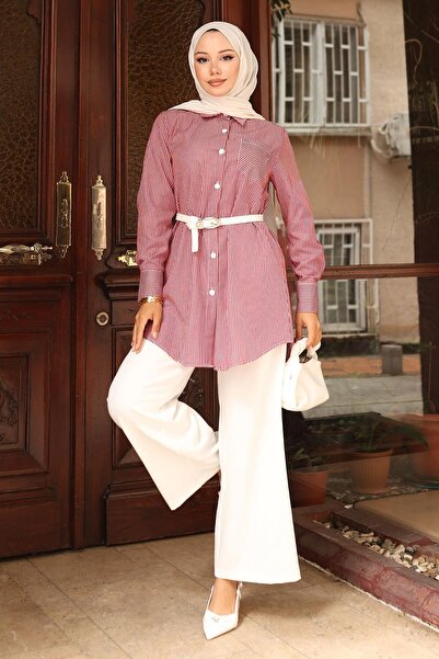 Modamihram Striped Pocket Detailed Suit Claret Red Msw19242-2