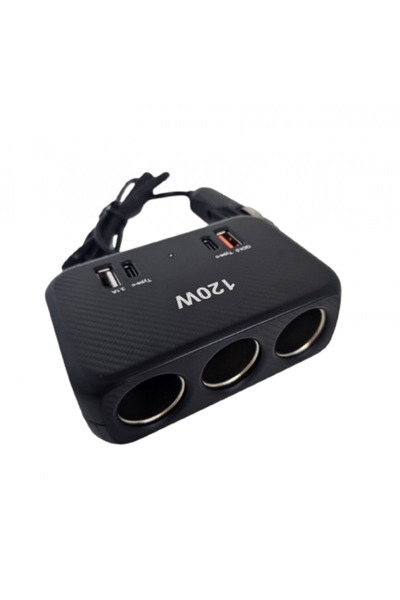 OEM Încărcător Auto Olesson 120W cu 3 Ieșiri, 2 Porturi USB și 2 Porturi Tip C