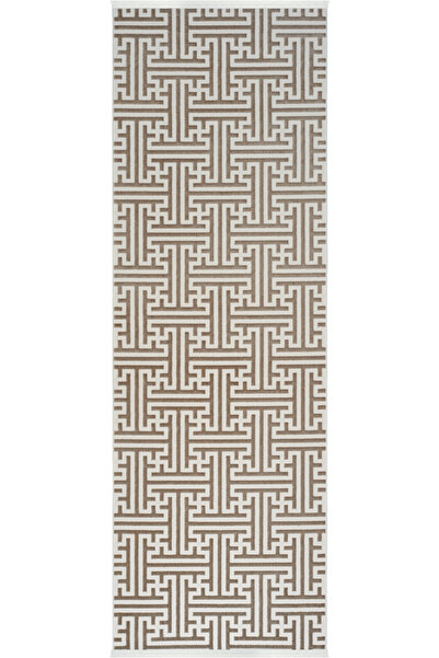 Cool Halı Lena Mink Cream Laser Cut Long Runner Carpet Woven Base Fringed Acrylic Entrance Hallway Corridor Carpet