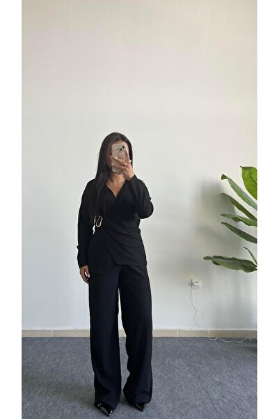 Pera بدلة بونيتا بأزرار على الجهتين مع إكسسوارات الياقة - أسود