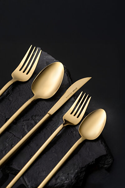 Emsan Lora Parlak Gold 60 Piece Cutlery Set for 12 People