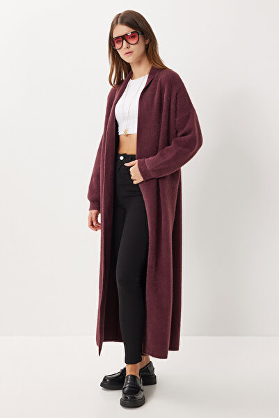 Lovelyİstanbul Soft Textured Long Knit Cardigan Lns0075 Mürdüm