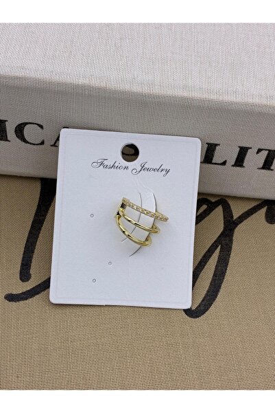 Hedef Bijuteri Gold Colored 3 Row Multi-Look Zircon Stone Cartilage Earring Earcuff