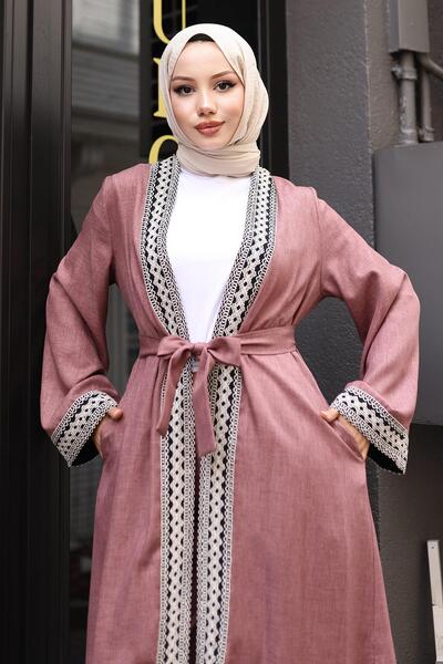 Modamihram Ethnic Patterned Kimono Set Dusty Rose Msw19251-3