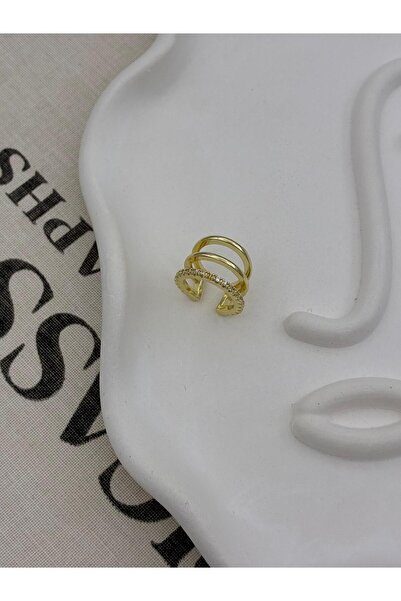 Hedef Bijuteri Gold Colored 3 Row Multi-Look Zircon Stone Cartilage Earring Earcuff