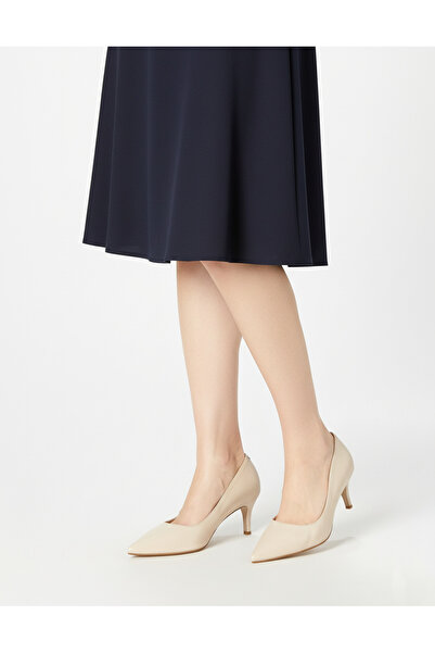 Catelyn Women's Beige Textured Leather Pointed Toe Stiletto Short Thin Heeled Shoes - 7 cm