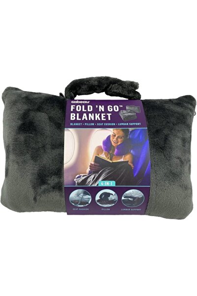 Cabeau Fold 'N Go Travel & Throw Blanket Plus with Compact Case - French Microfiber, Charcoal Black