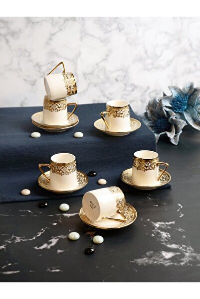 Paçi Gold Gilt Embossed 6 Person Coffee Cup Set