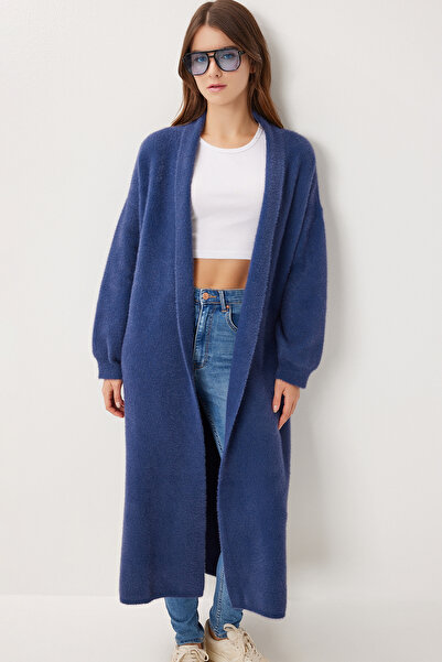 Lovelyİstanbul Soft Textured Long Knit Cardigan Lns0075 Indigo Blue