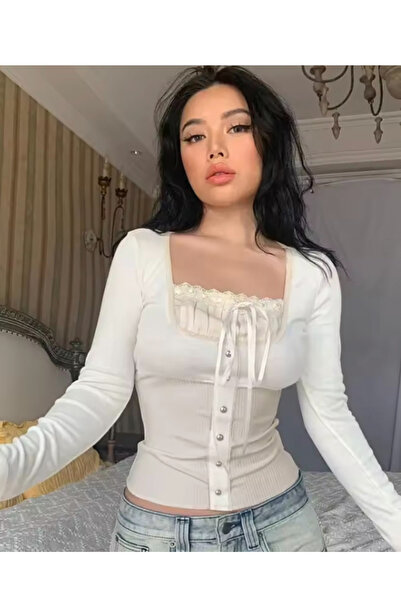 Köstebek Gathered Neckline Buttoned Long Sleeve Gothic Blouse