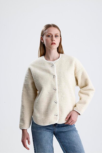 VAPUR TEKSTİL Fleece-lined button-down plush jacket - stone