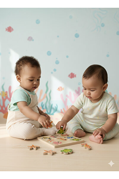 Altın express Ahşap Deniz Hayvanları Yapbozu Montessori Bebek Zeka Geliştiric...
