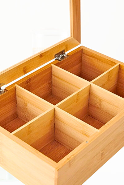 Penthouse Bamboo 6 Compartment Tea Box I Tea Coffee Herbal Tea Storage Box 24X16X7Cm