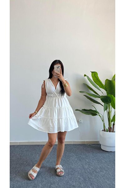 Pera فستان ويراس من الكتان المزموم - أبيض