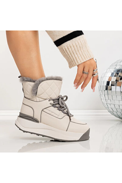 mei Γυναικείες Μπότες LF81165-2 Κρεμ-Γκρι