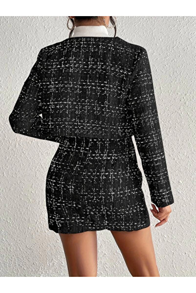 TBL DEKOR Mdb Women's Long Sleeve Button Front Chanel Jacket and Skirt Set