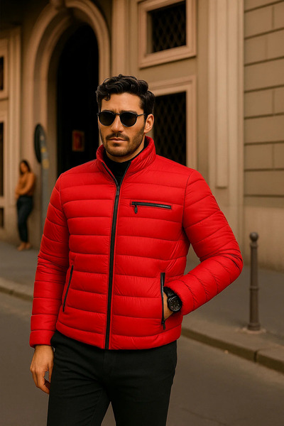 comstar Men's Comfort Zippered Casual Winter Red Puffer Jacket