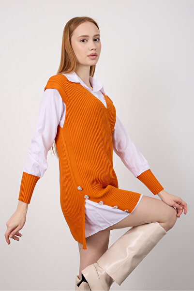 Moda Days Women's Shirt Collar Knitwear Dress with Shirt Winter Mdd21096