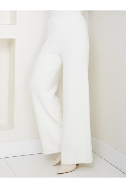 nacar çarşı Kadın Yumuşak Dokulu Lastikli Bel Salaş Geniş Paça Peluş Angora P...