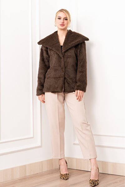 MissVina معطف قصير من الفرو الفاخر ذو ياقة واسعة 2625