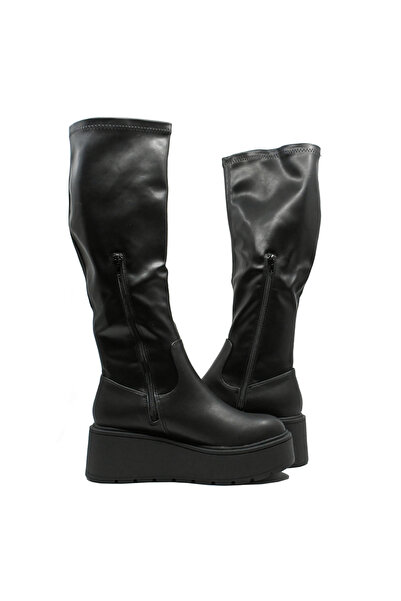 Anna Viotti Women's platform boots with soft toe, black, made of genuine leather