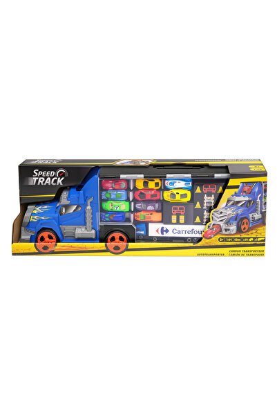 Speed Track Set camion cu 10 masini Speed Track, scara masini 1:64, 62x12x26 cm, Multicolor