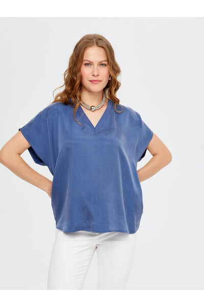 Faik Sönmez Women's Knitwear Collared Short Sleeve Blouse 25Yus25Blz028