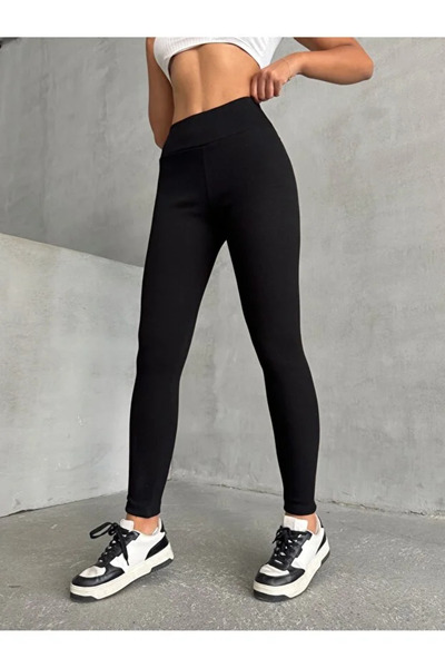 Coşkun GİYİM Women's Yülekbel Fleece-Lined Corded Fabric Leggings Black 1024