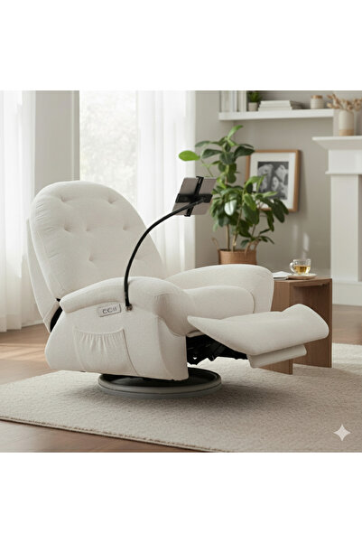 terndat كرسي استرخاء هزاز ودوار قماش بيج مع حامل جوال