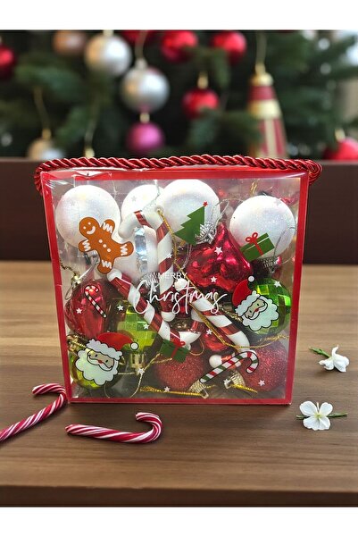 Happyland Christmas Pine Tree Ornament Red Green Candy Cane Christmas Ball Se...