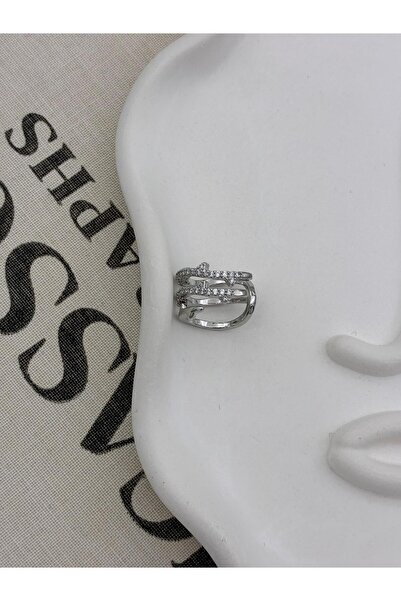 Hedef Bijuteri Silver Color 3-Row Ivy Multi-Look Zircon Stone Cartilage Earring Earcuff