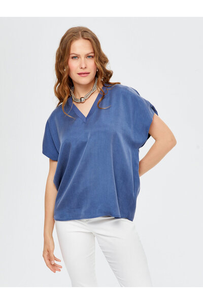 Faik Sönmez Women's Knitwear Collared Short Sleeve Blouse 25Yus25Blz028