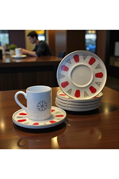 KÜTAHYA HOME Porcelain Acem Zade Red-Blue Coffee Cup Tea Saucer 12.5cm 12 Pcs