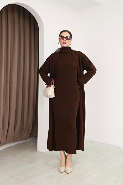 İgnites طقم تريكو بياقة عالية باللون البني مكون من قطعتين-IGNİTES-00002