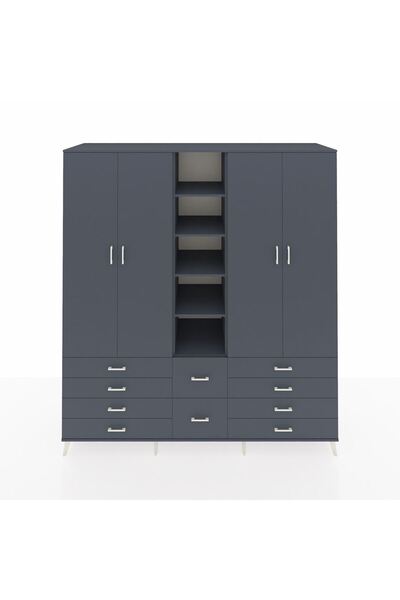 Dienni Kronos Dolap 9 Raflı 10 Çekmeceli 2 Askılı 220x59x243 Antrasit-Antrasi...