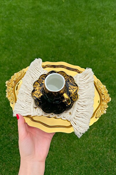 Genel Markalar 6'Lı Gold Oval Gül Çiçek Aksesuarlı Lüx Modern Sunum ve Kahve ...