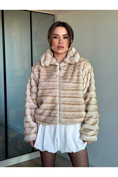 ROUPAS COLLECTİON Fermuarlı Suni Kürk Kadın Ceket