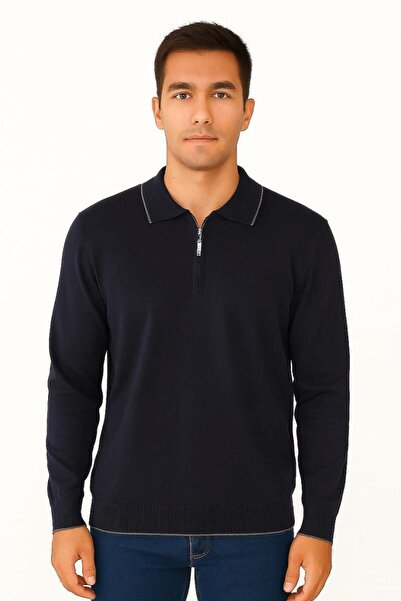 Markova Uzun Kollu Polo Yakalı Yarım Fermuarlı Viscon Karışımlı Erkek Triko Kazak 489