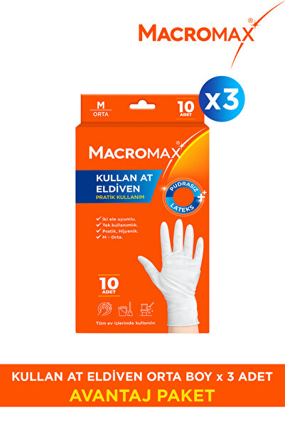 Macromax Master Disposable Latex Gloves m - Medium X3