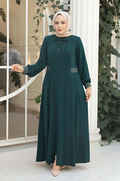 N.S NEVA STYLE Pile Detailed Emerald Green Hijab Ferace 45271Zy