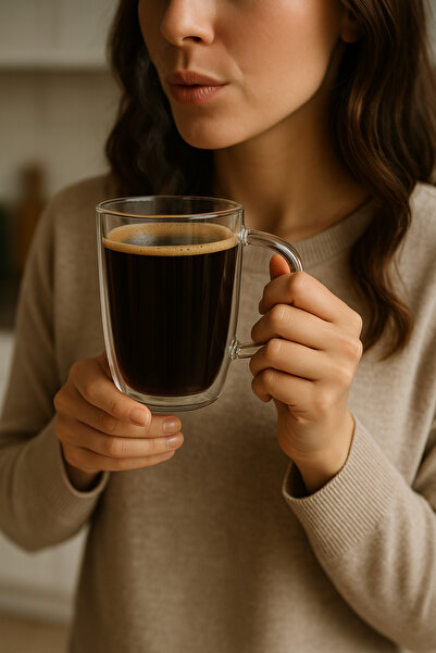 İnterlife Double Wall Heat Resistant Glass Cup with Handle Large Size Mug Mug 400 ml