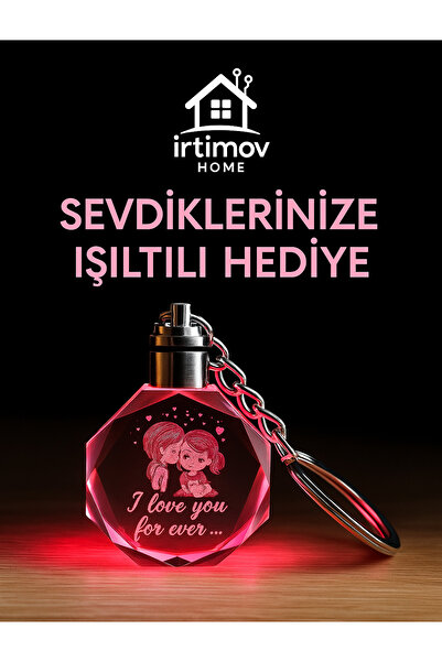 Led سلسلة مفاتيح كريستالية مضيئة متغيرة الألوان |   كتاب عليه: 'أحبك للأبد'