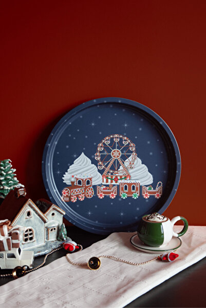 Sarkap Home Yılbaşı Desenli Dekoratif Metal Tepsi - Carousel