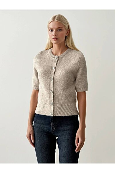 Ecenin Favorileri Stone Color Button Detailed Women's Cardigan