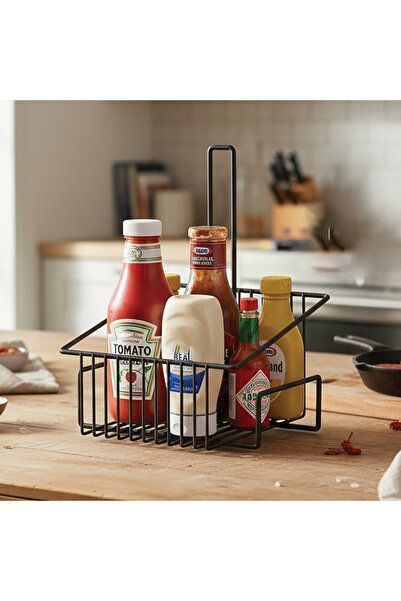 decorelax Metal Sauce Holder and Table Organizer Stand - Ketchup, Mayonnaise Holder, Model-2 (Black) | Cafe & Restaurant Presentation