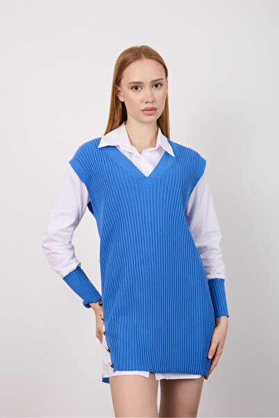 Moda Days Women's Shirt Collar Knitwear Dress with Shirt Winter Mdd21096