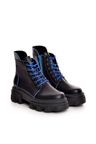 Vanilla Days Ghete Apex din piele neagră cu accente albastre